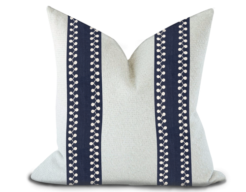 Custom Made Pillow Cover with Thibaut Perla Tape in Navy / Self-Piping