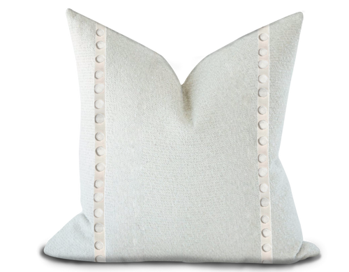 Custom Made Pillow Cover with Thibaut Pom Pom Tape in Snow White / Self-Piping