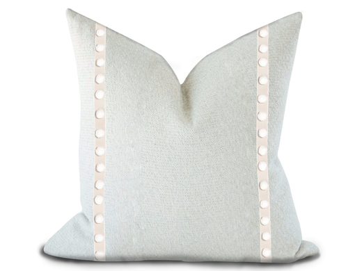Custom Made Pillow Cover with Thibaut Pom Pom Tape in Linen / Self-Piping