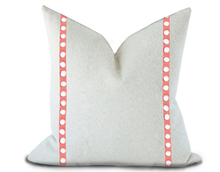 Load image into Gallery viewer, Custom Made Pillow Cover with Thibaut Pom Pom Tape in Coral / Self-Piping
