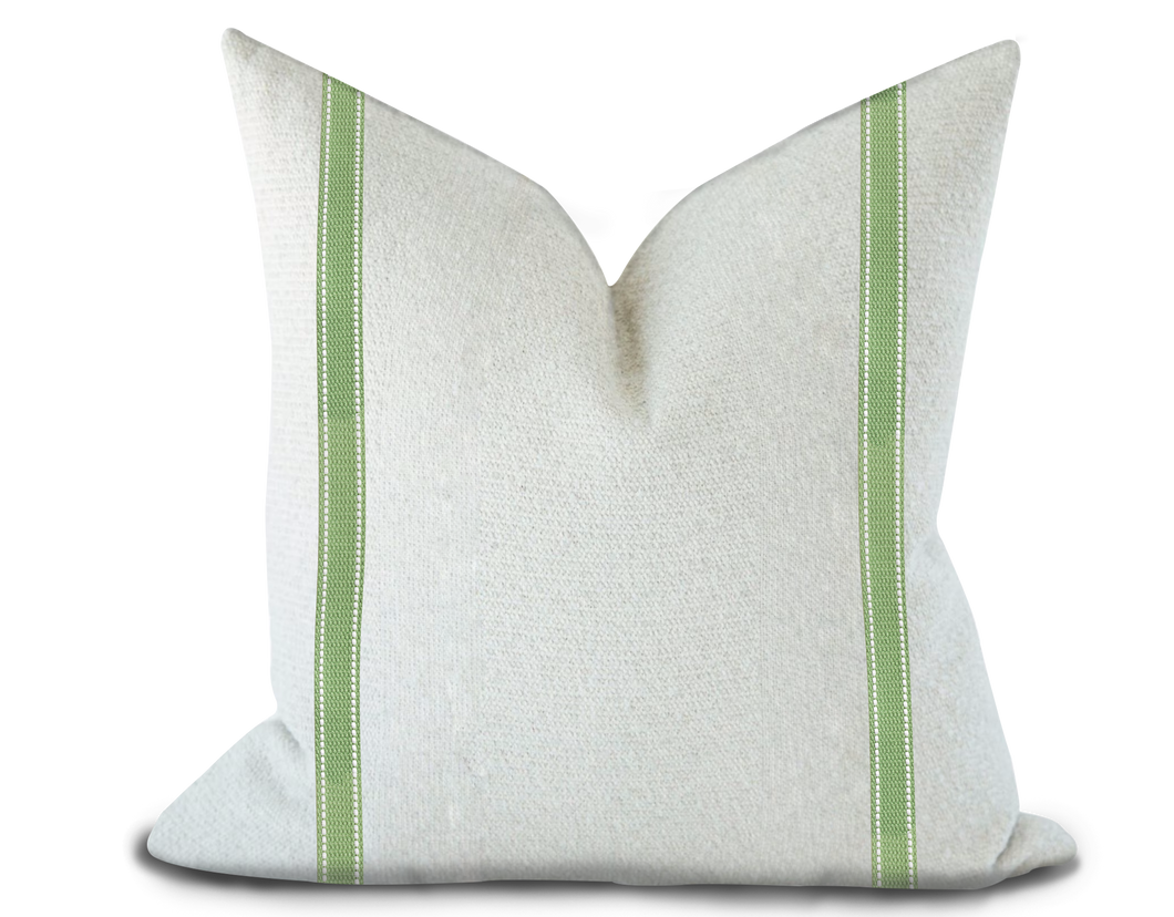 Custom Made Pillow Cover with Thibaut Beckett Tape in Kelly / Self-Piping