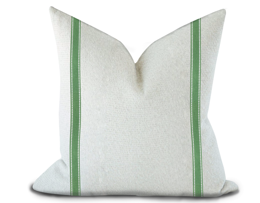 Custom Made Pillow Cover with Thibaut Beckett Tape in Emerald / Self-Piping