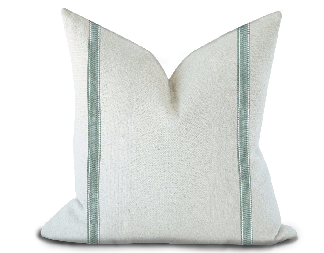 Custom Made Pillow Cover with Thibaut Beckett Tape in Slate / Self-Piping