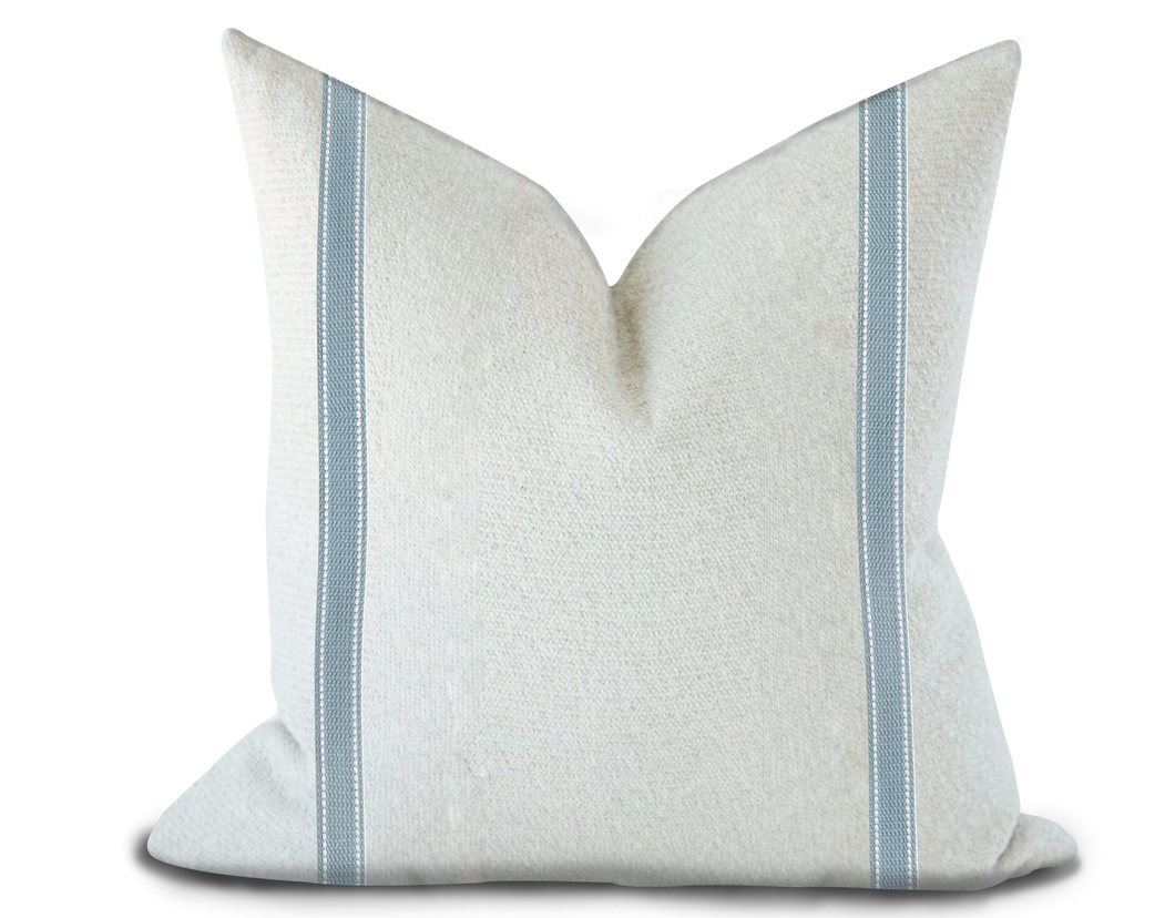 Custom Made Pillow Cover with Thibaut Beckett Tape in Sky / Self-Piping