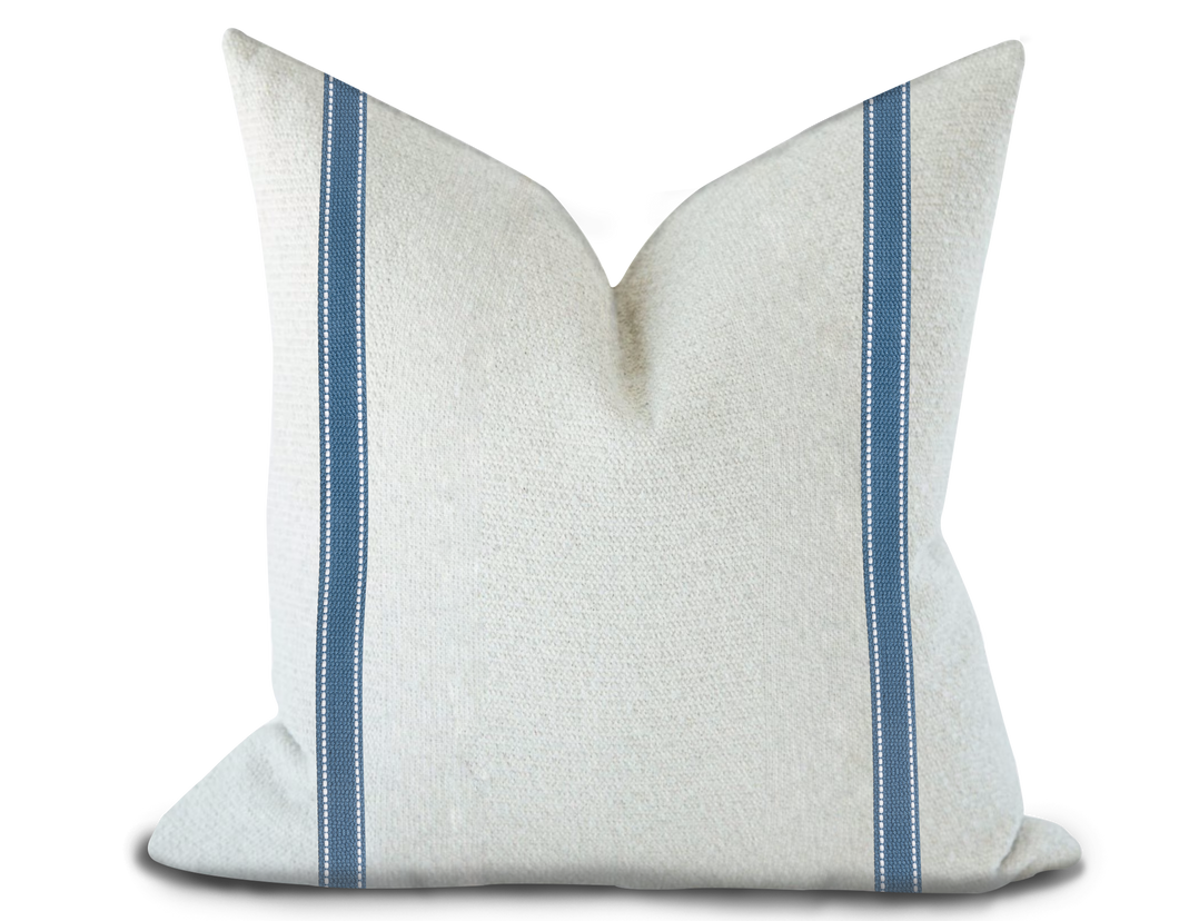 Custom Made Pillow Cover with Thibaut Beckett Tape in Bermuda / Self-Piping