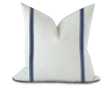 Load image into Gallery viewer, Custom Made Pillow Cover with Thibaut Beckett Tape in Navy / Self-Piping
