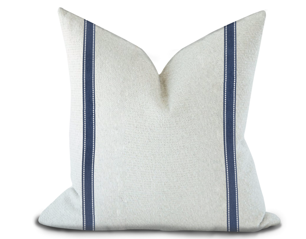Custom Made Pillow Cover with Thibaut Beckett Tape in Navy / Self-Piping