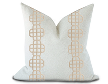 Load image into Gallery viewer, Custom Made Pillow Cover with Thibaut Fret Applique Tape in Linen / Self-Piping