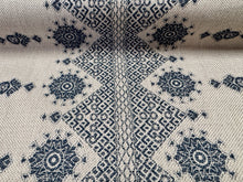 Load image into Gallery viewer, Peter Dunham Textiles Carmania Indigo Natural Custom Indian Embroidery Design Central Stripe Star Floral Medallions Pattern Indoor/Outdoor Woven Fabric STA 6435