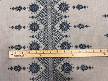 Load image into Gallery viewer, Peter Dunham Textiles Carmania Indigo Natural Custom Indian Embroidery Design Central Stripe Star Floral Medallions Pattern Indoor/Outdoor Woven Fabric STA 6435