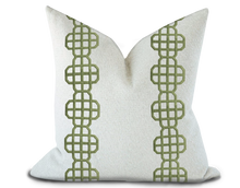 Load image into Gallery viewer, Custom Made Pillow Cover with Thibaut Fret Applique Tape in Kelly / Self-Piping