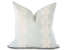 Load image into Gallery viewer, Custom Made Pillow Cover with Thibaut Fret Applique Tape in Ivory / Self-Piping