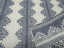 Load image into Gallery viewer, Rosemary Hallgarten Eden Adrift Blue Off White Indoor Outdoor Ethnic Stripe Upholstery Fabric STA 1886