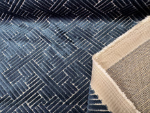 Load image into Gallery viewer, Stout Hodgeville Baltic Dark Navy Blue Modern Geometric Water Resistant Cut Velvet Upholstery Fabric STA 6259