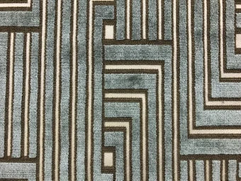 3/4 Yard Designer Cut Velvet Charcoal Silver Gray Beige Geometric Maze Pattern Art Deco Velvet Upholstery Fabric