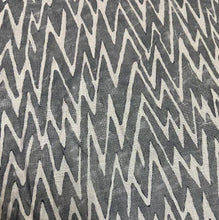 Load image into Gallery viewer, Fret Fabrics Ziggety Zag Grey Cream Abstract Chevron Geometric Linen Viscose Upholstery Drapery Fabric STA 3012