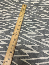 Load image into Gallery viewer, Fret Fabrics Ziggety Zag Grey Cream Abstract Chevron Geometric Linen Viscose Upholstery Drapery Fabric STA 3012