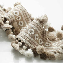 Load image into Gallery viewer, 4.75” Wide Luxury Linen Wool Taupe Beige Cream Embroidered Tassel Fringe Tape Trim