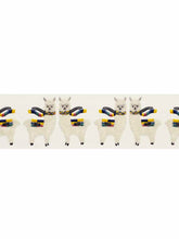Load image into Gallery viewer, 4”Wide Luxury Embroidered Cream Yellow Blue Green Llama Window Drapery Tape Trim