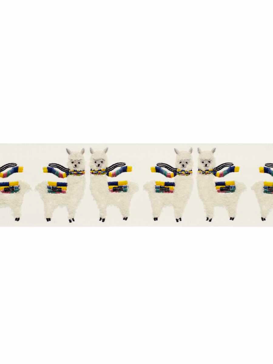4”Wide Luxury Embroidered Cream Yellow Blue Green Llama Window Drapery Tape Trim