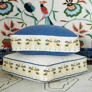 4”Wide Luxury Embroidered Cream Yellow Blue Green Llama Window Drapery Tape Trim