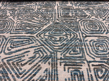 Load image into Gallery viewer, Tulum 77 Seaglass Textured Ethnic Maze Pattern Turquoise Beige Cream Performance Upholstery Fabric