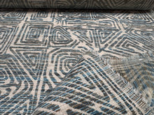 Load image into Gallery viewer, Tulum 77 Seaglass Textured Ethnic Maze Pattern Turquoise Beige Cream Performance Upholstery Fabric