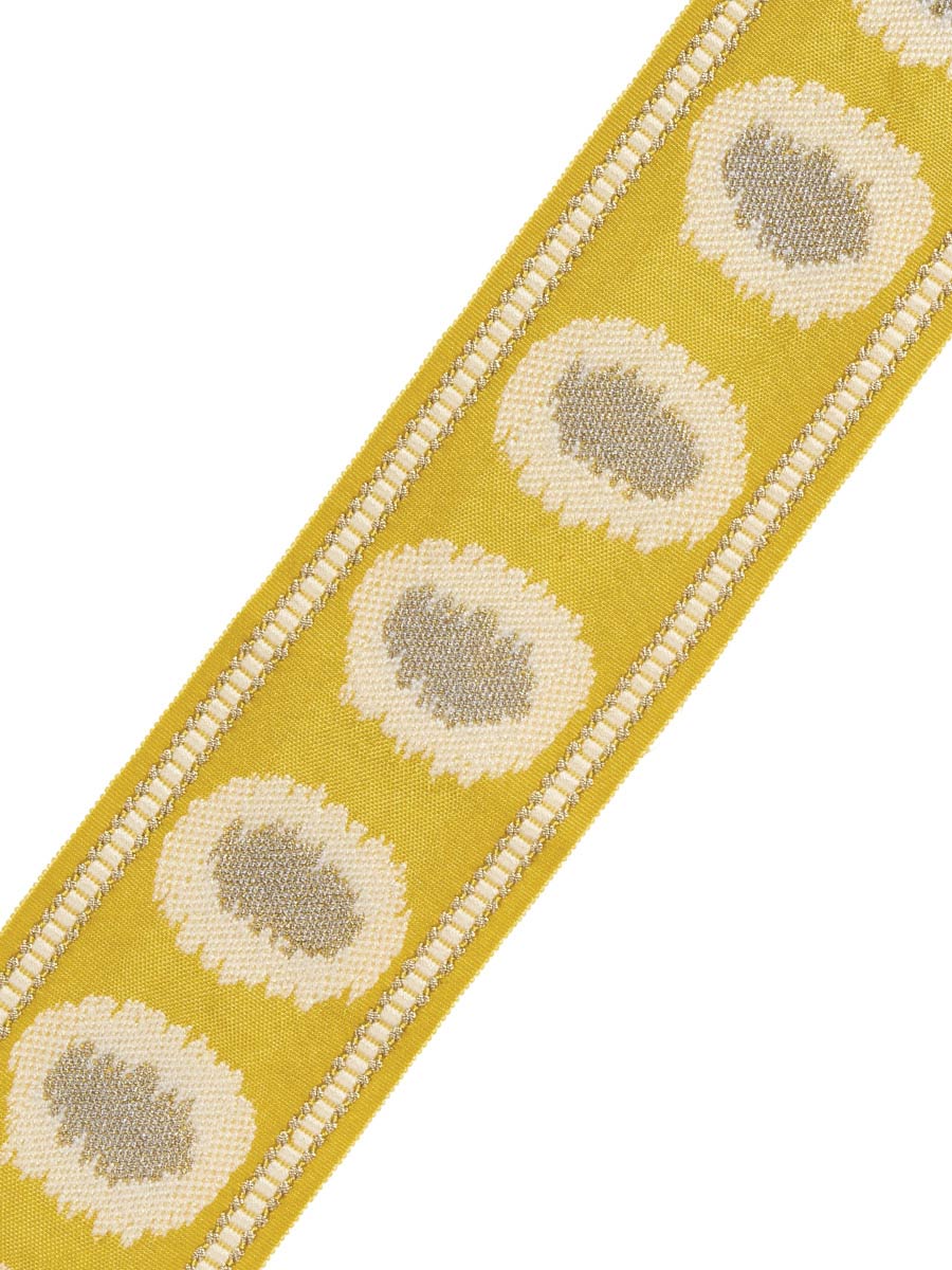 3 1/8”Wide Luxury Yellow Grey Ivory Geometric Ikat Drapery Tape Trim
