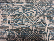 Load image into Gallery viewer, Tulum 77 Seaglass Textured Ethnic Maze Pattern Turquoise Beige Cream Performance Upholstery Fabric