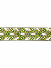 Load image into Gallery viewer, 4 1/4”Wide Luxury Linen Viscose Ivory Green Chartreuse Grey Embroidered Art Deco Tape Trim