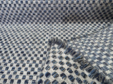 Load image into Gallery viewer, Kravet Crypton performance Blue White Textured Woven Check Chenille Square Pattern Water Stain Resistant Upholstery Fabric