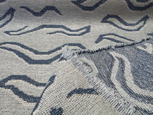 Load image into Gallery viewer, Remnant Schumacher Kata Denim Blue Abstract Traditional Tibetan Tiger Pattern Flat Weave Chenille Textured Upholstery Fabric