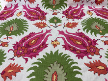 Load image into Gallery viewer, Remnant High End Designer Brunschwig &amp; Fils Kashmiri Linen Print Pink Green Ethnic Floral Design Upholstery Fabric