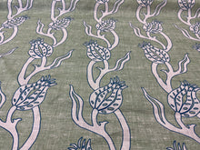 Load image into Gallery viewer, Katie Ridder Ottoman Tulip Green Floral Botanical Hand-Printed Belgian Linen Upholstery Fabric