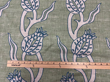 Load image into Gallery viewer, Katie Ridder Ottoman Tulip Green Floral Botanical Hand-Printed Belgian Linen Upholstery Fabric
