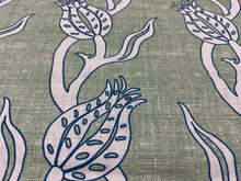Load image into Gallery viewer, Katie Ridder Ottoman Tulip Green Floral Botanical Hand-Printed Belgian Linen Upholstery Fabric