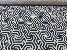 Load image into Gallery viewer, Quadrille China Seas Maze Reverse Navy Tint Hand Printed Versatile Geometric Motif Pattern Fabric STA 6335
