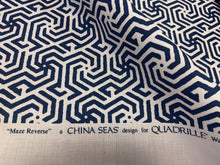 Load image into Gallery viewer, Quadrille China Seas Maze Reverse Navy Tint Hand Printed Versatile Geometric Motif Pattern Fabric STA 6335