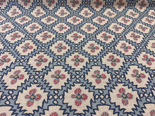 Load image into Gallery viewer, Anna Spiro Textiles Paloma Blue Red Hero Floral Hand Screen Printed Diamond Pattern Belgian Linen STA 6336