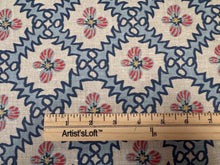 Load image into Gallery viewer, Anna Spiro Textiles Paloma Blue Red Hero Floral Hand Screen Printed Diamond Pattern Belgian Linen STA 6336