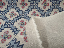 Load image into Gallery viewer, Anna Spiro Textiles Paloma Blue Red Hero Floral Hand Screen Printed Diamond Pattern Belgian Linen STA 6336