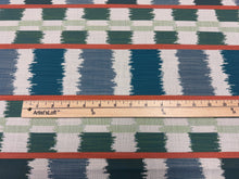 Load image into Gallery viewer, Christopher Farr Cloth Lapaz Turchese Orange Green Check Stripe Ikat Design Perennials Performance Woven Upholstery Fabric STA 6338