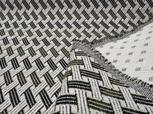 Load image into Gallery viewer, Scalamandré Aldeco Tiébélé Indoor/Outdoor Green Moss Geometric Trellis Jacquard Fabric STA 6347
