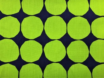 Marimekko Maja Isola Pienet Kivet Outdoor Water & Stain Resistant Lime Green Royal Blue Geometric Circle Retro Art Deco Fabric STA681