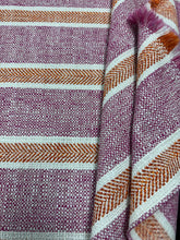 Load image into Gallery viewer, Pollack Amherst Zinnia MCM Mid Century Modern Striped in Orange Raspberry White Upholstery Fabric