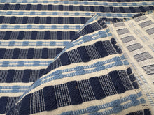 Load image into Gallery viewer, Greenhouse Fabric S5650 Indigo Blue White Woven Check Stripe Crypton Upholstery Fabric STA 6387