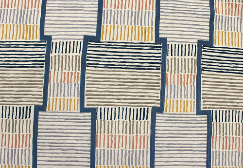 Thread Christiane Lemieux Orion Navy Blue Taupe Mustard Embroidered Drapery Fabric