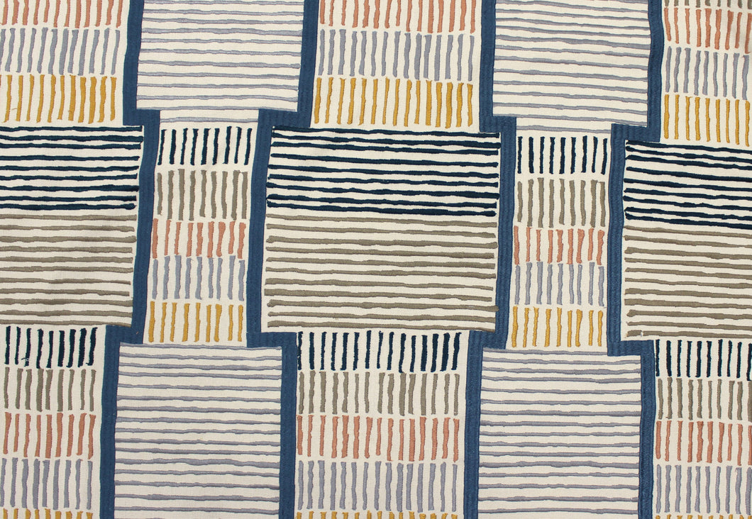 Thread Christiane Lemieux Orion Navy Blue Taupe Mustard Embroidered Drapery Fabric