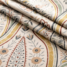 Load image into Gallery viewer, Cotton Burgundy Green Red Mustard Gold Floral Upholstery Drapery Fabric