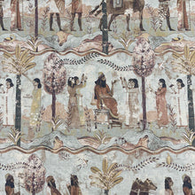 Load image into Gallery viewer, Designer Seafoam Green Brown Aqua Egyptian Assyrian Toile Upholstery Drapery Fabric MGF
